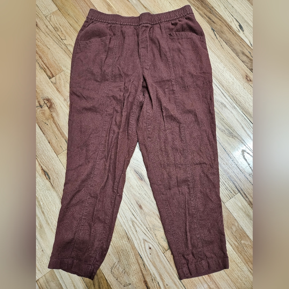 Old Navy Root Beer Brown Linen Blend Crop Pants size M Petite